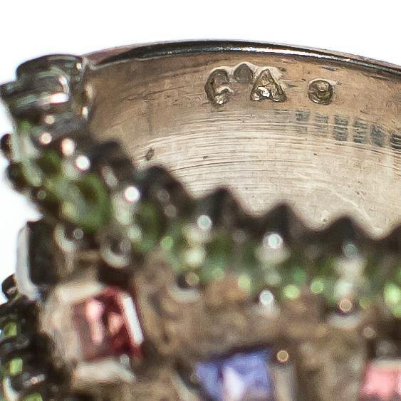 Vintage Sterling Silver Band Ring with Blue, Pink and  Green Topaz by 1980s - Vintage Meet Modern Vintage Jewelry - Chicago, Illinois - #oldhollywoodglamour #vintagemeetmodern #designervintage #jewelrybox #antiquejewelry #vintagejewelry