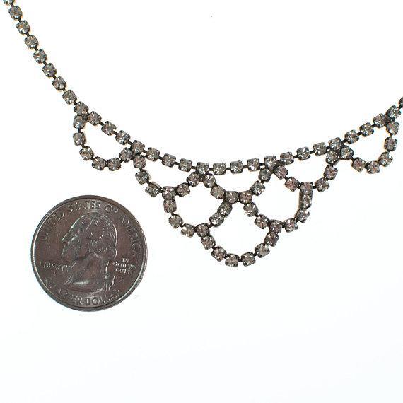 Vintage Rhinestone Bib Necklace, Silver Tone, Prong Set by 1950s - Vintage Meet Modern Vintage Jewelry - Chicago, Illinois - #oldhollywoodglamour #vintagemeetmodern #designervintage #jewelrybox #antiquejewelry #vintagejewelry