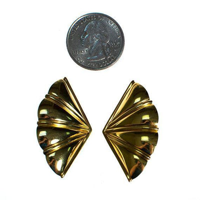 Gold tone Monet Fan Earrings by Monet - Vintage Meet Modern Vintage Jewelry - Chicago, Illinois - #oldhollywoodglamour #vintagemeetmodern #designervintage #jewelrybox #antiquejewelry #vintagejewelry