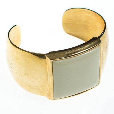 Vintage Avon Wide Gold Cuff Bracelet with Cream Ivory Lucite by Avon - Vintage Meet Modern Vintage Jewelry - Chicago, Illinois - #oldhollywoodglamour #vintagemeetmodern #designervintage #jewelrybox #antiquejewelry #vintagejewelry