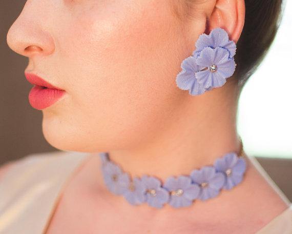 Blue Lucite Flower Clip On Earrings with Pale Blue Rhinestone by 1950s - Vintage Meet Modern Vintage Jewelry - Chicago, Illinois - #oldhollywoodglamour #vintagemeetmodern #designervintage #jewelrybox #antiquejewelry #vintagejewelry