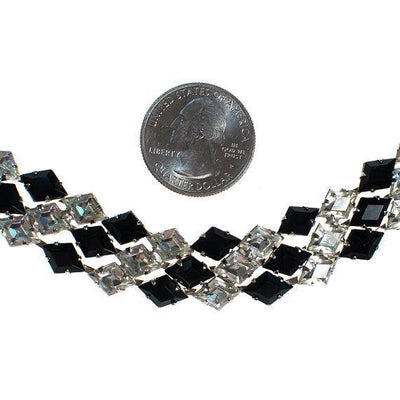 Vintage 1950s Black and Clear Rhinestone Vintage Necklace, Choker Necklace, Diamond Shaped Rhinestones, Geometric Design by 1950s - Vintage Meet Modern Vintage Jewelry - Chicago, Illinois - #oldhollywoodglamour #vintagemeetmodern #designervintage #jewelrybox #antiquejewelry #vintagejewelry