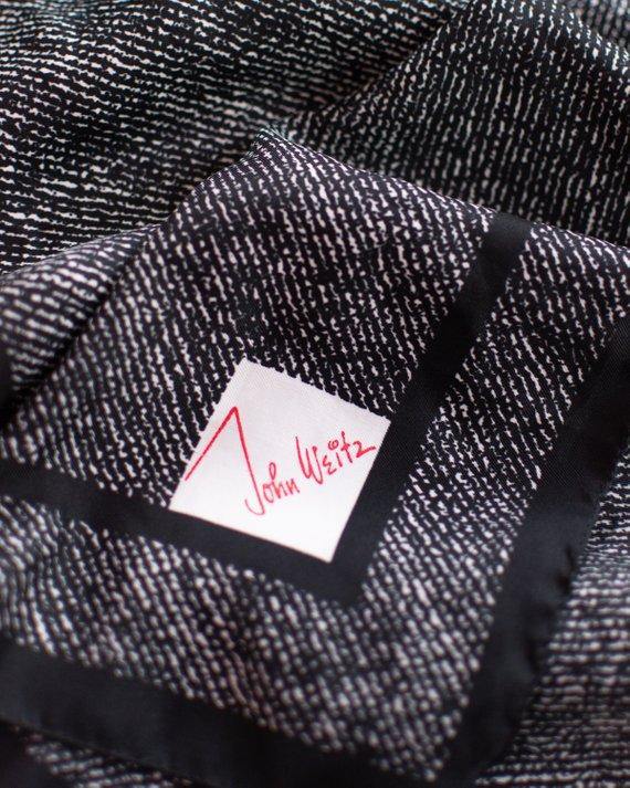 Vintage John Weitz Black and White Geometric Abstract Square Silk Scarf by John Weitz - Vintage Meet Modern Vintage Jewelry - Chicago, Illinois - #oldhollywoodglamour #vintagemeetmodern #designervintage #jewelrybox #antiquejewelry #vintagejewelry