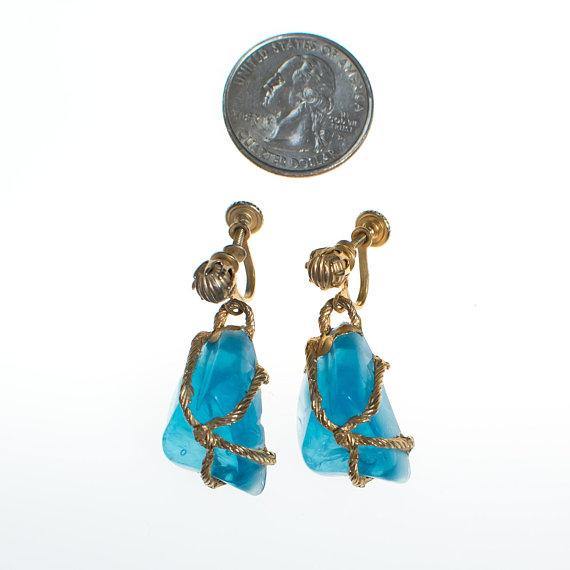 Vintage Blue Rock Candy Lucite Dangle Drop Earrings, 1950s Era by 1950s - Vintage Meet Modern Vintage Jewelry - Chicago, Illinois - #oldhollywoodglamour #vintagemeetmodern #designervintage #jewelrybox #antiquejewelry #vintagejewelry