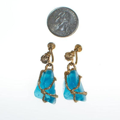 Vintage Blue Rock Candy Lucite Dangle Drop Earrings, 1950s Era by 1950s - Vintage Meet Modern Vintage Jewelry - Chicago, Illinois - #oldhollywoodglamour #vintagemeetmodern #designervintage #jewelrybox #antiquejewelry #vintagejewelry