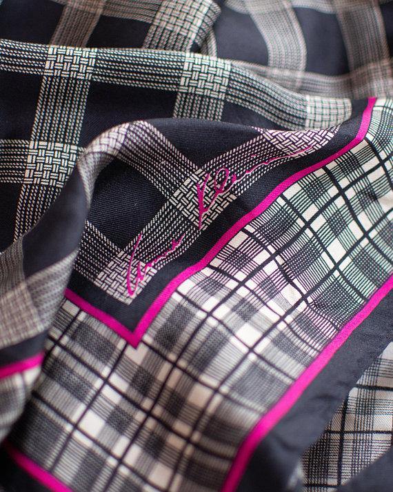 Anne Klein Silk Scarf Black, White, and Pink Checkerboard Pattern by Anne Klein - Vintage Meet Modern Vintage Jewelry - Chicago, Illinois - #oldhollywoodglamour #vintagemeetmodern #designervintage #jewelrybox #antiquejewelry #vintagejewelry