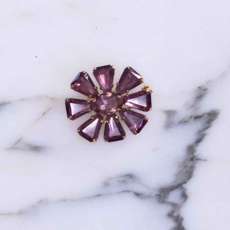 Vintage Purple Crystal Pinwheel Brooch by Vintage Meet Modern - Vintage Meet Modern Vintage Jewelry - Chicago, Illinois - #oldhollywoodglamour #vintagemeetmodern #designervintage #jewelrybox #antiquejewelry #vintagejewelry