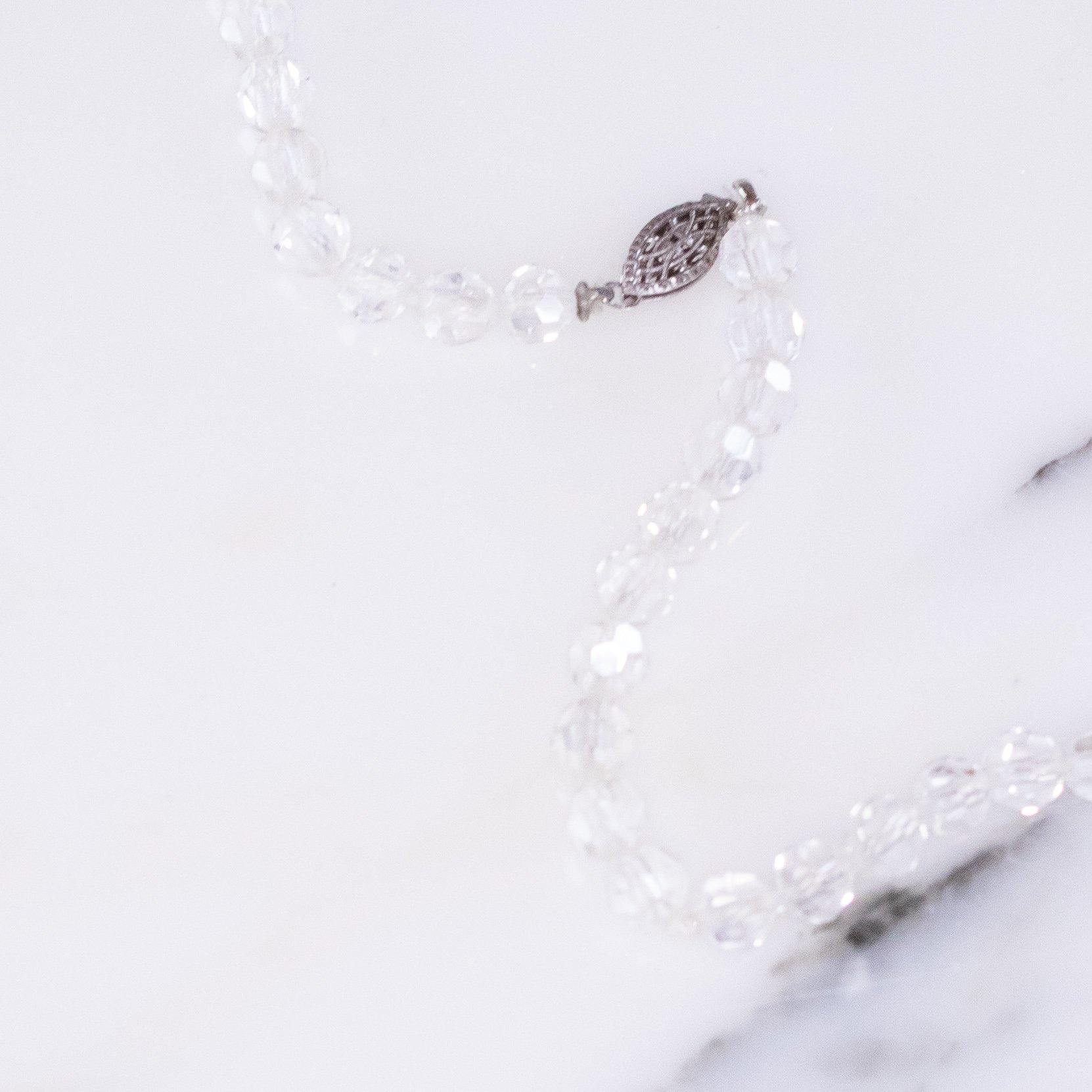 Vintage Art Deco Faceted Rock Crystal Beaded Necklace with Silver Filigree Clasp by Austria - Vintage Meet Modern Vintage Jewelry - Chicago, Illinois - #oldhollywoodglamour #vintagemeetmodern #designervintage #jewelrybox #antiquejewelry #vintagejewelry
