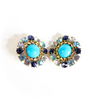 Turquoise Cabochon and Blue Rhinestone Statement Earrings by CN Designs - Vintage Meet Modern Vintage Jewelry - Chicago, Illinois - #oldhollywoodglamour #vintagemeetmodern #designervintage #jewelrybox #antiquejewelry #vintagejewelry