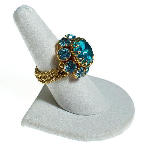 Vintage 1960's Blue Crystal Cocktail Ring, Adjustable Band by 1960s - Vintage Meet Modern Vintage Jewelry - Chicago, Illinois - #oldhollywoodglamour #vintagemeetmodern #designervintage #jewelrybox #antiquejewelry #vintagejewelry