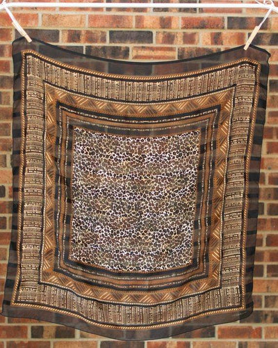 Liz Claiborne Brown and Black Geometric Design Scarf Leopard Print by Liz Claiborne - Vintage Meet Modern Vintage Jewelry - Chicago, Illinois - #oldhollywoodglamour #vintagemeetmodern #designervintage #jewelrybox #antiquejewelry #vintagejewelry