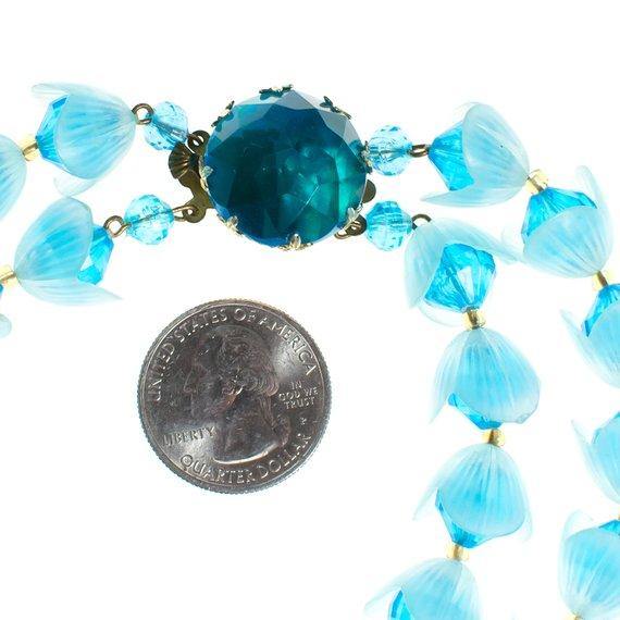 Vintage Gold Tone Blue Lucite Necklace, West Germany, Blue Lucite Flowers by 1960s - Vintage Meet Modern Vintage Jewelry - Chicago, Illinois - #oldhollywoodglamour #vintagemeetmodern #designervintage #jewelrybox #antiquejewelry #vintagejewelry