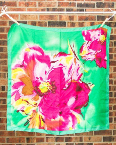 Talbots Floral Orchid 100% Silk Scarf, Vibrant Colors, Pink, Green, and Yellow by Talbots - Vintage Meet Modern Vintage Jewelry - Chicago, Illinois - #oldhollywoodglamour #vintagemeetmodern #designervintage #jewelrybox #antiquejewelry #vintagejewelry