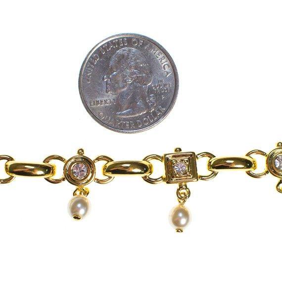 Vintage Joan Rivers Gold Tone Bracelet with faux pearls and diamante crystals by Joan Rivers - Vintage Meet Modern Vintage Jewelry - Chicago, Illinois - #oldhollywoodglamour #vintagemeetmodern #designervintage #jewelrybox #antiquejewelry #vintagejewelry