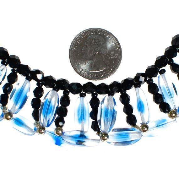 Black and Blue Vintage Glass Beaded Necklace, Glass Beads, Vintage Necklace, Silver Tone Beads by 1950s - Vintage Meet Modern Vintage Jewelry - Chicago, Illinois - #oldhollywoodglamour #vintagemeetmodern #designervintage #jewelrybox #antiquejewelry #vintagejewelry