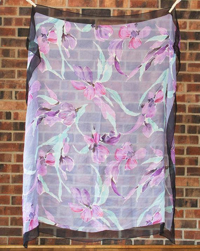 Dana Buchman Purple and Aqua Floral Scarf Iris Orchid by Dana Buchman - Vintage Meet Modern Vintage Jewelry - Chicago, Illinois - #oldhollywoodglamour #vintagemeetmodern #designervintage #jewelrybox #antiquejewelry #vintagejewelry