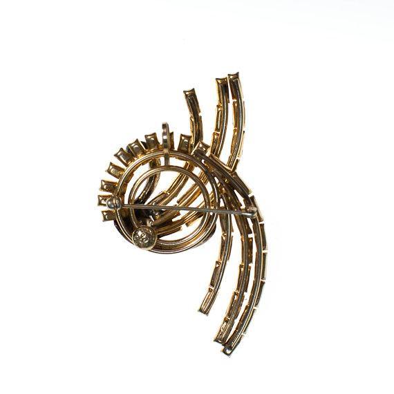 Vintage 1940s Rhinestone Brooch, Pin, Pendant, Blue Rhinestones, Clear Rhinestones, Gold Filled 1/20 12 Kt by 1940s - Vintage Meet Modern Vintage Jewelry - Chicago, Illinois - #oldhollywoodglamour #vintagemeetmodern #designervintage #jewelrybox #antiquejewelry #vintagejewelry