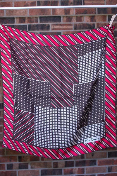 Pierre Cardin Silk Scarf, Geometric Design, Brown, White, Pink, and Red, Stripes and Squares by Pierre Cardin - Vintage Meet Modern Vintage Jewelry - Chicago, Illinois - #oldhollywoodglamour #vintagemeetmodern #designervintage #jewelrybox #antiquejewelry #vintagejewelry