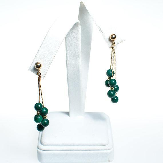 Vintage Genuinie Malichite Beaded Tassel Drop Statement Earrings by 1970s - Vintage Meet Modern Vintage Jewelry - Chicago, Illinois - #oldhollywoodglamour #vintagemeetmodern #designervintage #jewelrybox #antiquejewelry #vintagejewelry