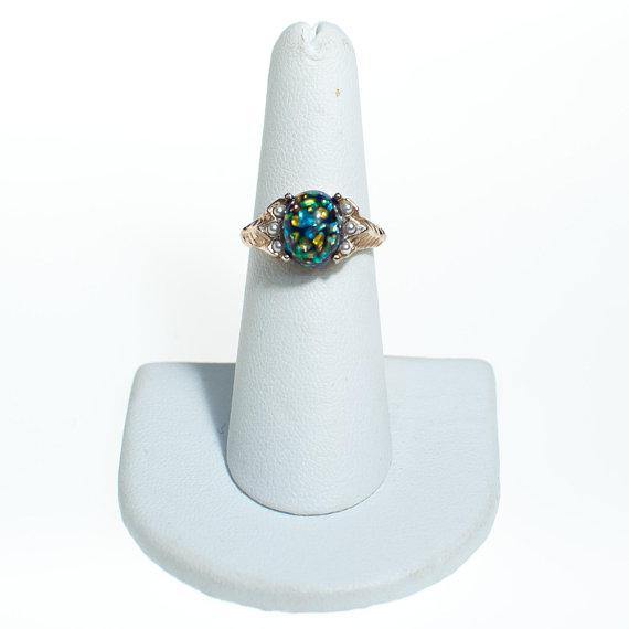 Vintage Blue Dragons Breath Opaline Statement Ring by 1960s - Vintage Meet Modern Vintage Jewelry - Chicago, Illinois - #oldhollywoodglamour #vintagemeetmodern #designervintage #jewelrybox #antiquejewelry #vintagejewelry