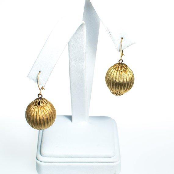 Vintage Rochelle Gold Round Fluted Bead Statement Earrings Piereced New Old Stock 1970s by Rochelle - Vintage Meet Modern Vintage Jewelry - Chicago, Illinois - #oldhollywoodglamour #vintagemeetmodern #designervintage #jewelrybox #antiquejewelry #vintagejewelry