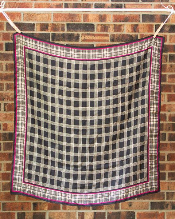 Anne Klein Silk Scarf Black, White, and Pink Checkerboard Pattern by Anne Klein - Vintage Meet Modern Vintage Jewelry - Chicago, Illinois - #oldhollywoodglamour #vintagemeetmodern #designervintage #jewelrybox #antiquejewelry #vintagejewelry