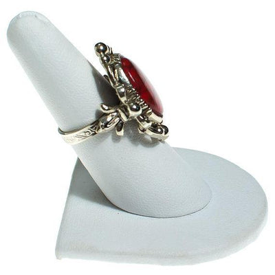 Vintage ART Mode Red Coral Boho Silver Ring, Adjustable by Art Mode - Vintage Meet Modern Vintage Jewelry - Chicago, Illinois - #oldhollywoodglamour #vintagemeetmodern #designervintage #jewelrybox #antiquejewelry #vintagejewelry