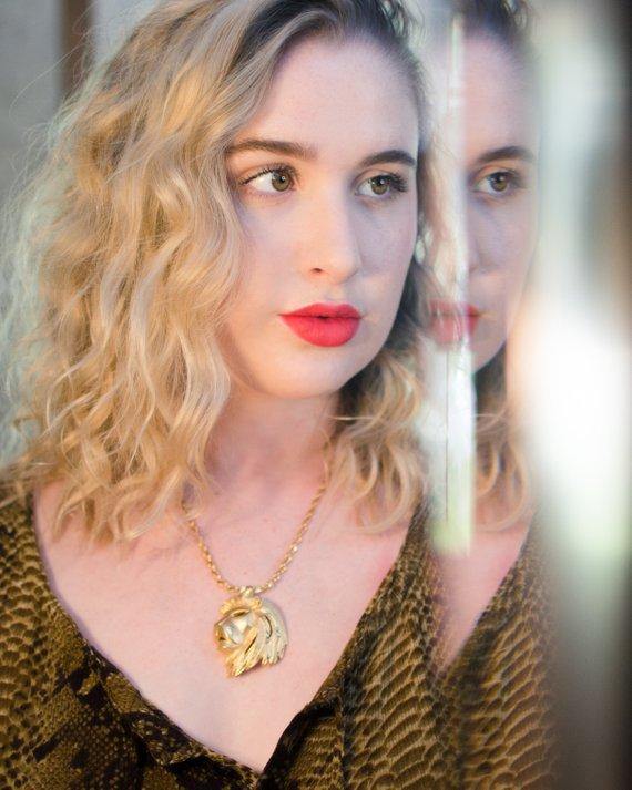 Vintage Gold Lion Pendant Statement Necklace by 1970s - Vintage Meet Modern Vintage Jewelry - Chicago, Illinois - #oldhollywoodglamour #vintagemeetmodern #designervintage #jewelrybox #antiquejewelry #vintagejewelry