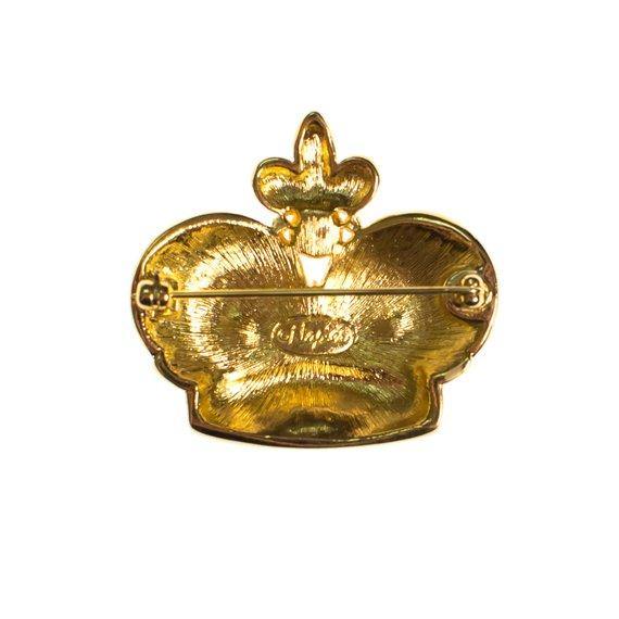 Vintage Napier Royal Crown Brooch Navy Blue Enamel with Jewel Tone Rhinestones and Faux Pearls by 1980s - Vintage Meet Modern Vintage Jewelry - Chicago, Illinois - #oldhollywoodglamour #vintagemeetmodern #designervintage #jewelrybox #antiquejewelry #vintagejewelry