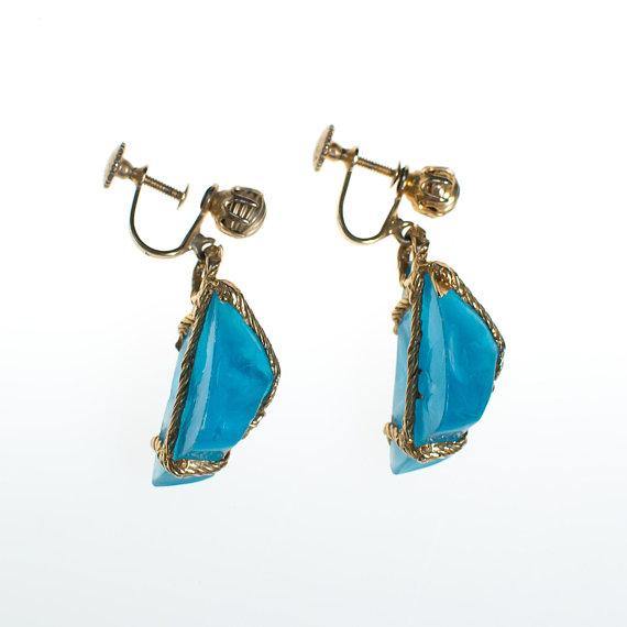 Vintage Blue Rock Candy Lucite Dangle Drop Earrings, 1950s Era by 1950s - Vintage Meet Modern Vintage Jewelry - Chicago, Illinois - #oldhollywoodglamour #vintagemeetmodern #designervintage #jewelrybox #antiquejewelry #vintagejewelry