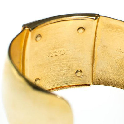 Vintage Avon Wide Gold Cuff Bracelet with Cream Ivory Lucite by Avon - Vintage Meet Modern Vintage Jewelry - Chicago, Illinois - #oldhollywoodglamour #vintagemeetmodern #designervintage #jewelrybox #antiquejewelry #vintagejewelry