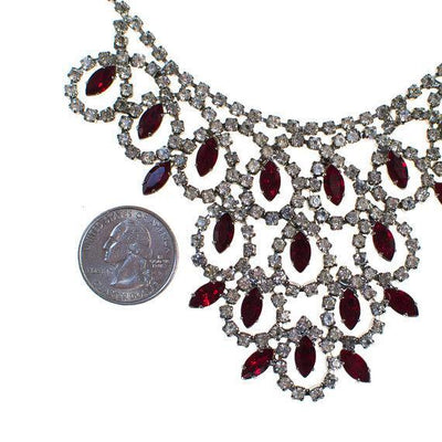 Vintage Art Ruby Red and Diamante Rhinestone Bib Necklace by Art Deco - Vintage Meet Modern Vintage Jewelry - Chicago, Illinois - #oldhollywoodglamour #vintagemeetmodern #designervintage #jewelrybox #antiquejewelry #vintagejewelry