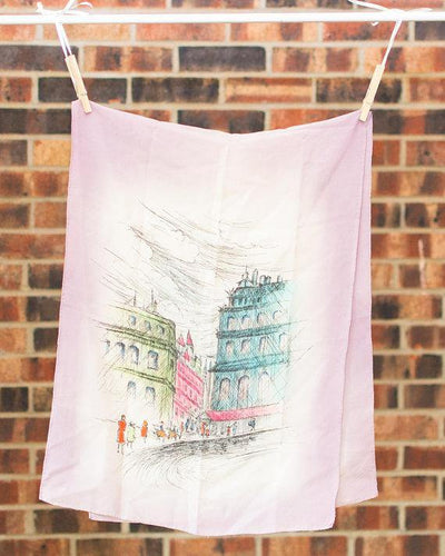 Vintage Parishian Street Scene Hand Dyed Pastel Colored Silk Scarf by 1960s - Vintage Meet Modern Vintage Jewelry - Chicago, Illinois - #oldhollywoodglamour #vintagemeetmodern #designervintage #jewelrybox #antiquejewelry #vintagejewelry