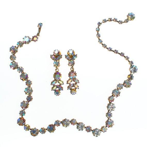 Vintage Aurora Borealis Rhinestone Chandelier Statement Earrings, Clip On, Dangling by Aurora Borealis - Vintage Meet Modern Vintage Jewelry - Chicago, Illinois - #oldhollywoodglamour #vintagemeetmodern #designervintage #jewelrybox #antiquejewelry #vintagejewelry