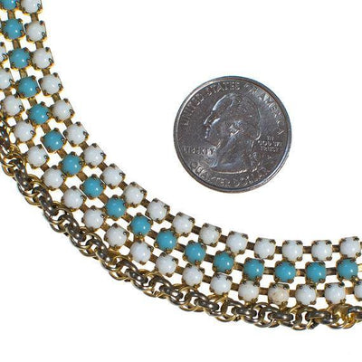 Vintage Turquoise and White Milk Glass Rhinestone Choker Necklace by 1950s - Vintage Meet Modern Vintage Jewelry - Chicago, Illinois - #oldhollywoodglamour #vintagemeetmodern #designervintage #jewelrybox #antiquejewelry #vintagejewelry