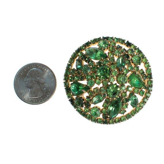 Vintage Green Rhinestone Brooch by 1960s - Vintage Meet Modern Vintage Jewelry - Chicago, Illinois - #oldhollywoodglamour #vintagemeetmodern #designervintage #jewelrybox #antiquejewelry #vintagejewelry