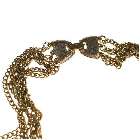 Gold tone multi chain necklace with center tassel pendant by 1960s - Vintage Meet Modern Vintage Jewelry - Chicago, Illinois - #oldhollywoodglamour #vintagemeetmodern #designervintage #jewelrybox #antiquejewelry #vintagejewelry