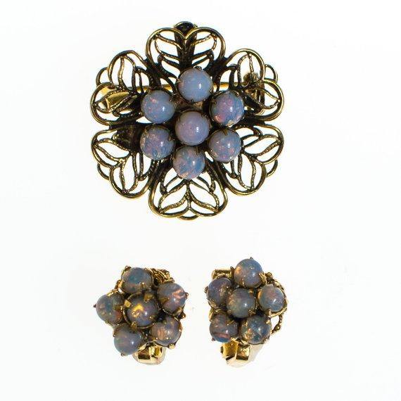 Vintage Petite Opaline Cluster Earrings, Clip On by 1950s - Vintage Meet Modern Vintage Jewelry - Chicago, Illinois - #oldhollywoodglamour #vintagemeetmodern #designervintage #jewelrybox #antiquejewelry #vintagejewelry
