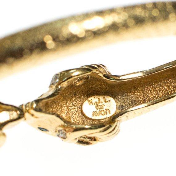 KJL Rams Head Bracelet, KJL for Avon, Kenneth Jay Lane, Gold, Figural Bracelet, Rhinestones, Designer Vintage Jewelry, Collectible by Kenneth Jay Lane - Vintage Meet Modern Vintage Jewelry - Chicago, Illinois - #oldhollywoodglamour #vintagemeetmodern #designervintage #jewelrybox #antiquejewelry #vintagejewelry