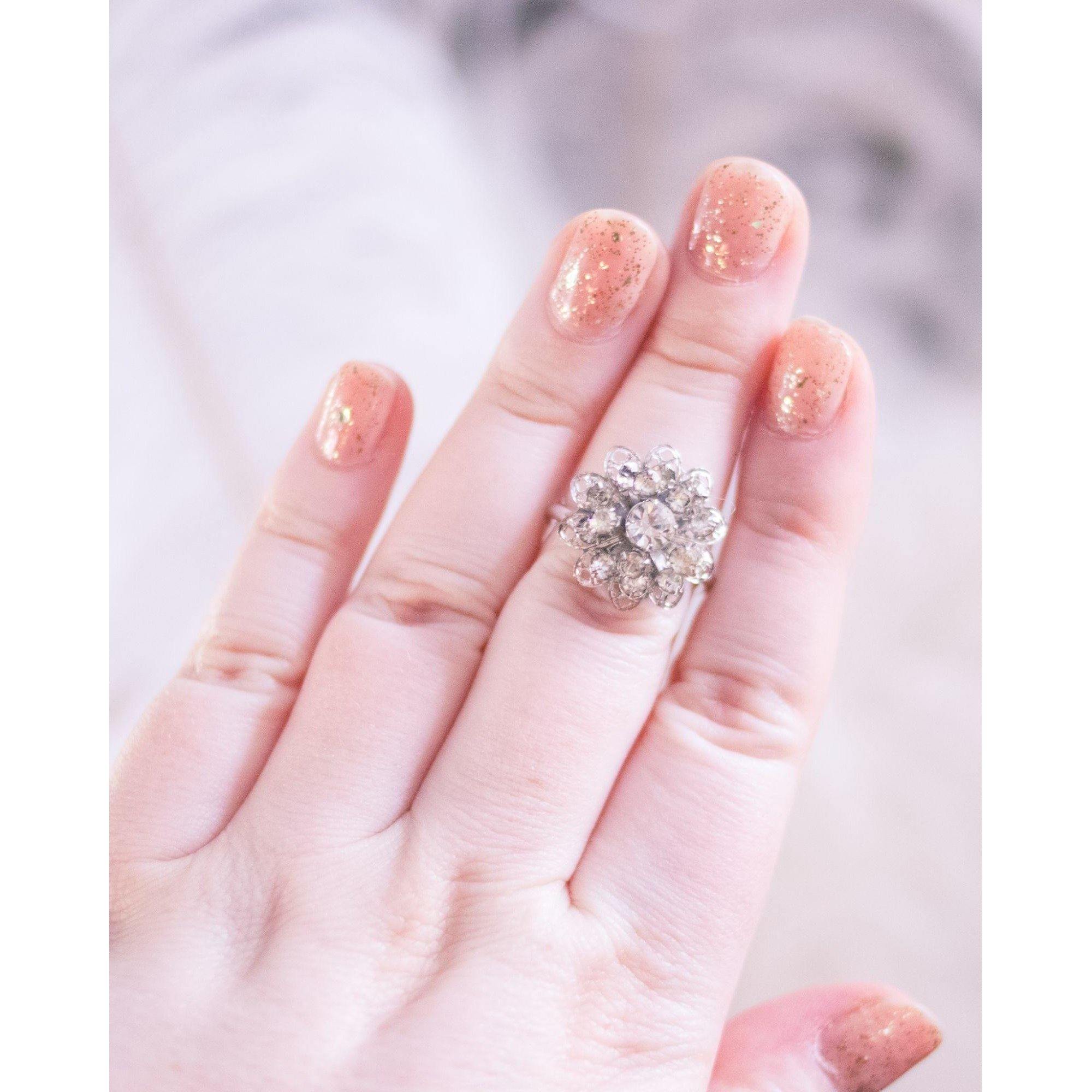 Vintage Sarah Coventry Filigree Snowflake Ring with Diamante Rhinestones by Sarah Coventry - Vintage Meet Modern Vintage Jewelry - Chicago, Illinois - #oldhollywoodglamour #vintagemeetmodern #designervintage #jewelrybox #antiquejewelry #vintagejewelry