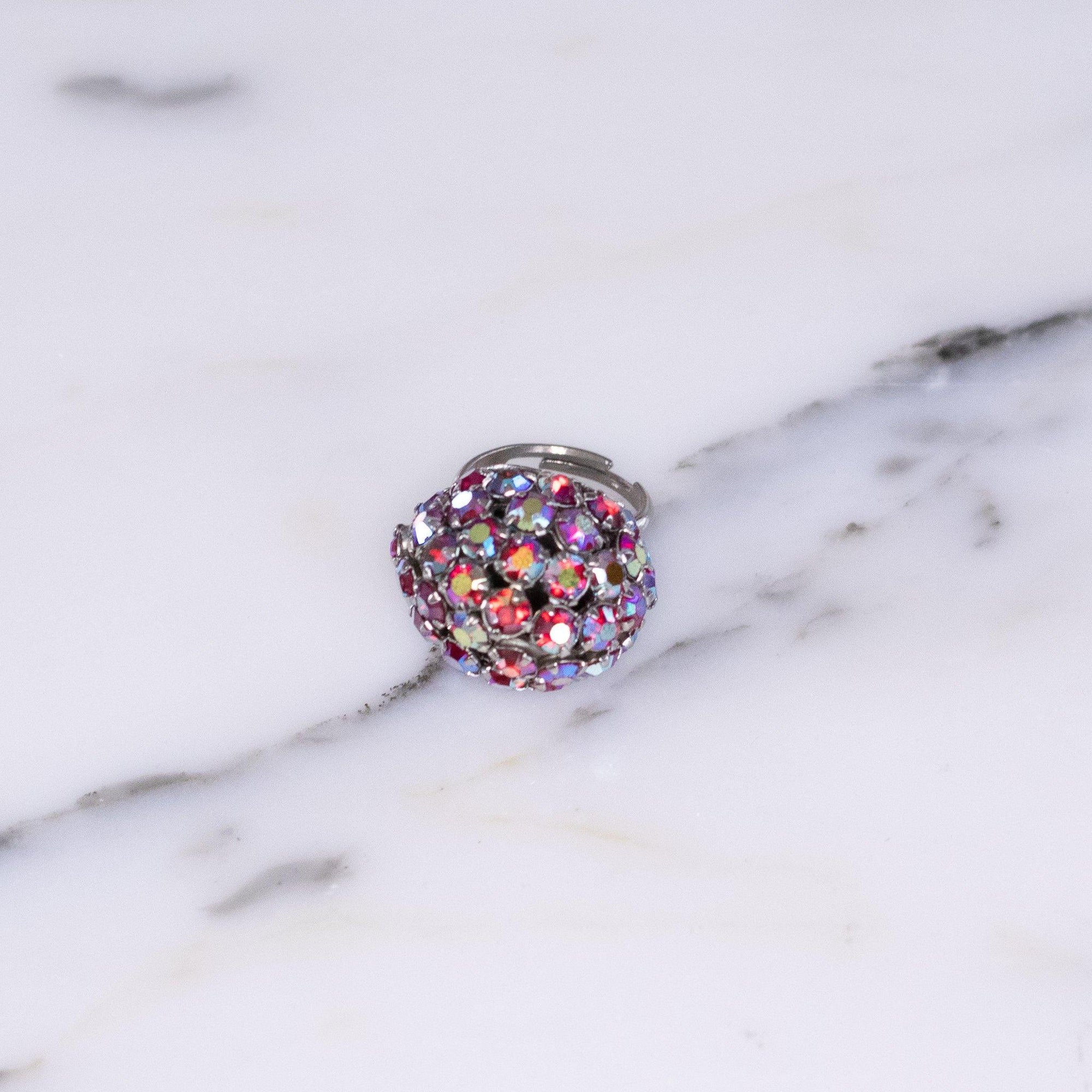 Vintage Red Aurora Borealis Rhinestone Cluster Cocktail Ring by Unsigned Beauty - Vintage Meet Modern Vintage Jewelry - Chicago, Illinois - #oldhollywoodglamour #vintagemeetmodern #designervintage #jewelrybox #antiquejewelry #vintagejewelry