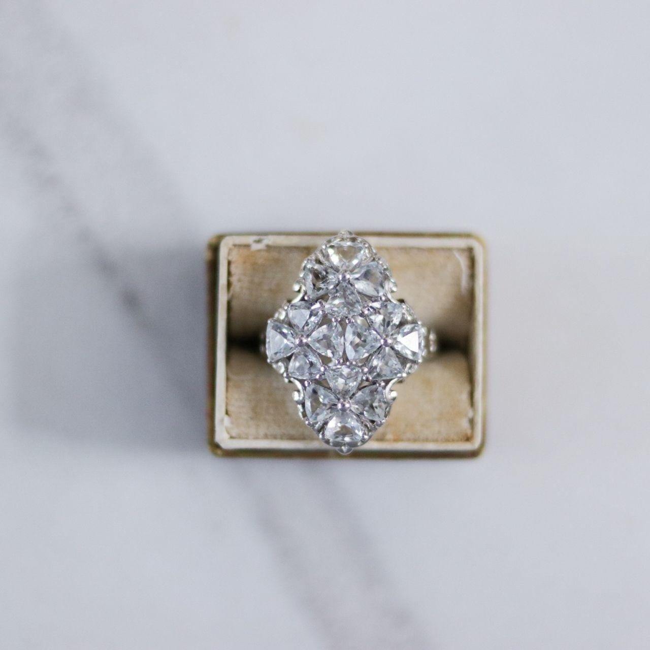 Vintage White Tourmaline Trillion Cut Statement Ring by Unsigned Beauty - Vintage Meet Modern Vintage Jewelry - Chicago, Illinois - #oldhollywoodglamour #vintagemeetmodern #designervintage #jewelrybox #antiquejewelry #vintagejewelry