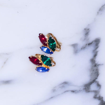 Vintage Red Green and Blue Rhinestone Earrings by Unsigned Beauty - Vintage Meet Modern Vintage Jewelry - Chicago, Illinois - #oldhollywoodglamour #vintagemeetmodern #designervintage #jewelrybox #antiquejewelry #vintagejewelry