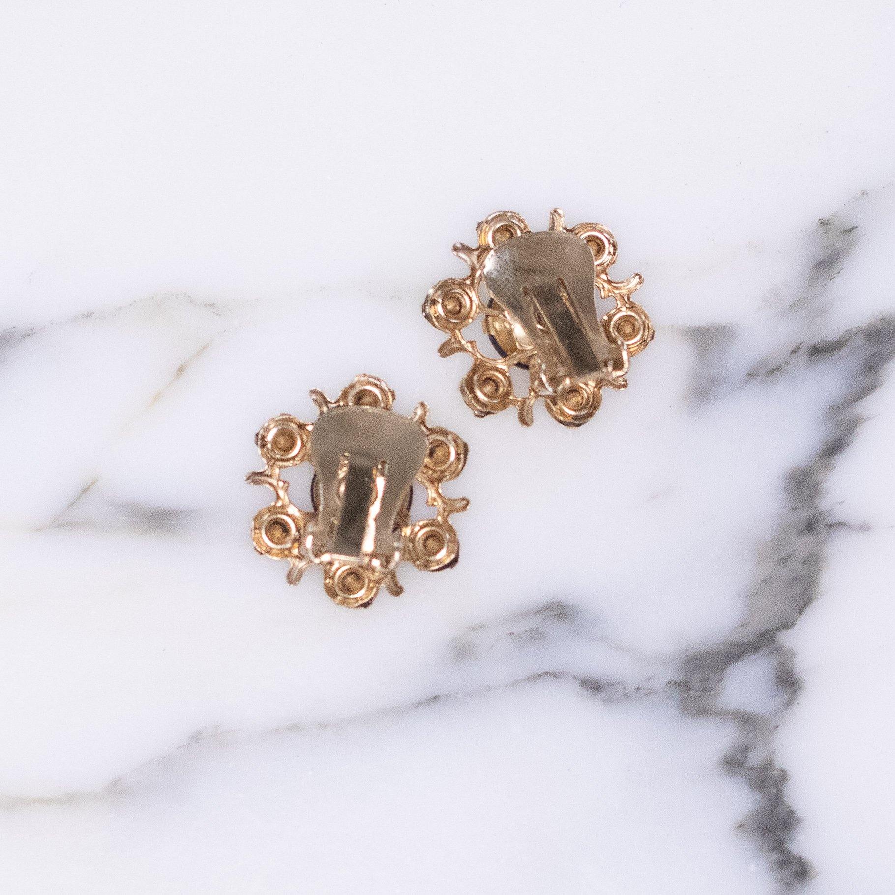 Vintage Guilloche Pink Rose Earrings with Rhinestones by Unsigned Beauty - Vintage Meet Modern Vintage Jewelry - Chicago, Illinois - #oldhollywoodglamour #vintagemeetmodern #designervintage #jewelrybox #antiquejewelry #vintagejewelry
