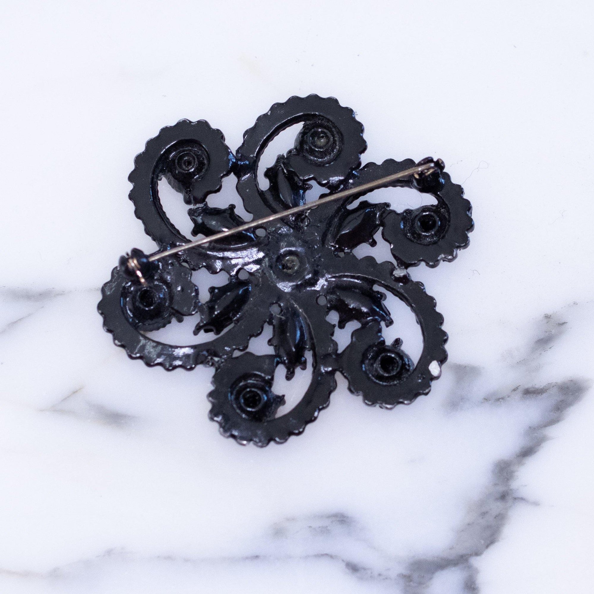Vintage Black Jet Crystal Rhinestone Brooch by Austria - Vintage Meet Modern Vintage Jewelry - Chicago, Illinois - #oldhollywoodglamour #vintagemeetmodern #designervintage #jewelrybox #antiquejewelry #vintagejewelry