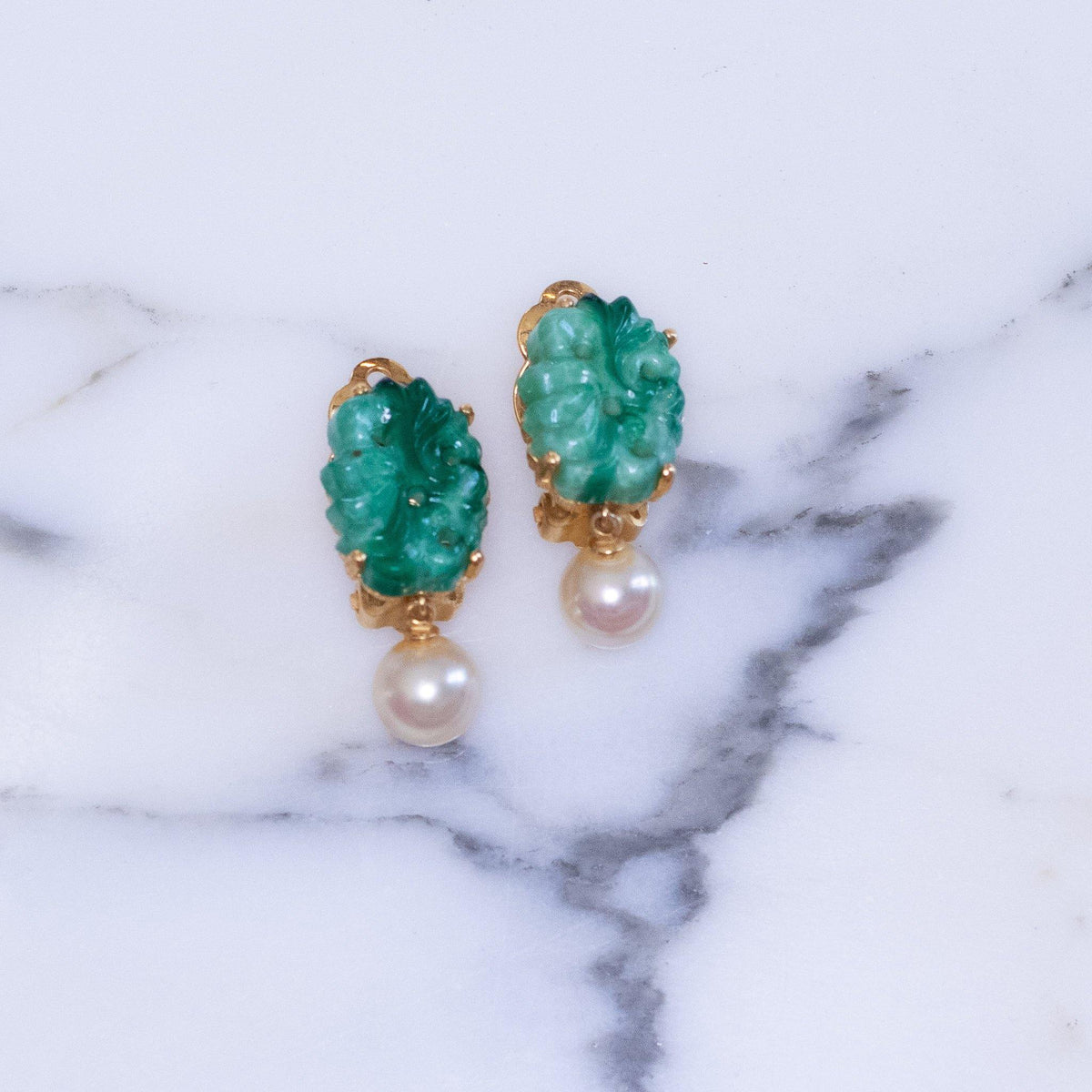 Vintage Ciner Faux Pearl and Jade Glass Dangling Statement Earrings