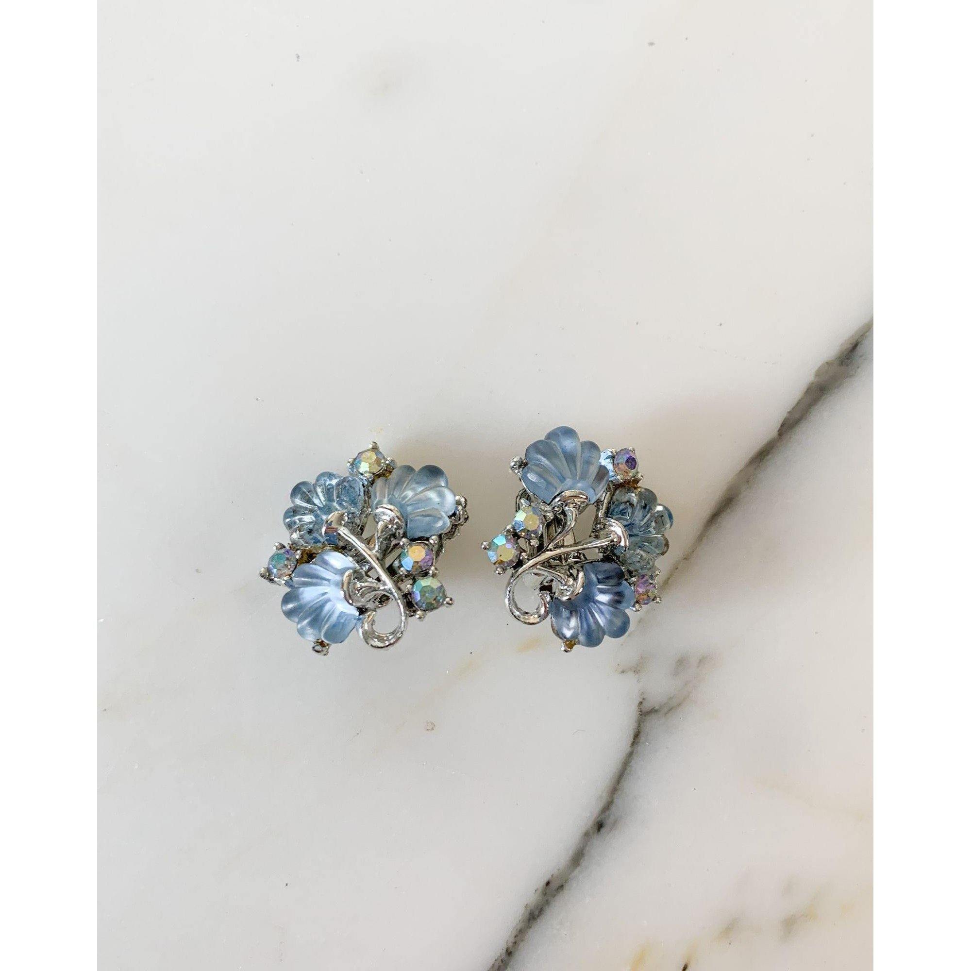 Blue Glass Fan Earrings by Unsigned Beauty - Vintage Meet Modern Vintage Jewelry - Chicago, Illinois - #oldhollywoodglamour #vintagemeetmodern #designervintage #jewelrybox #antiquejewelry #vintagejewelry