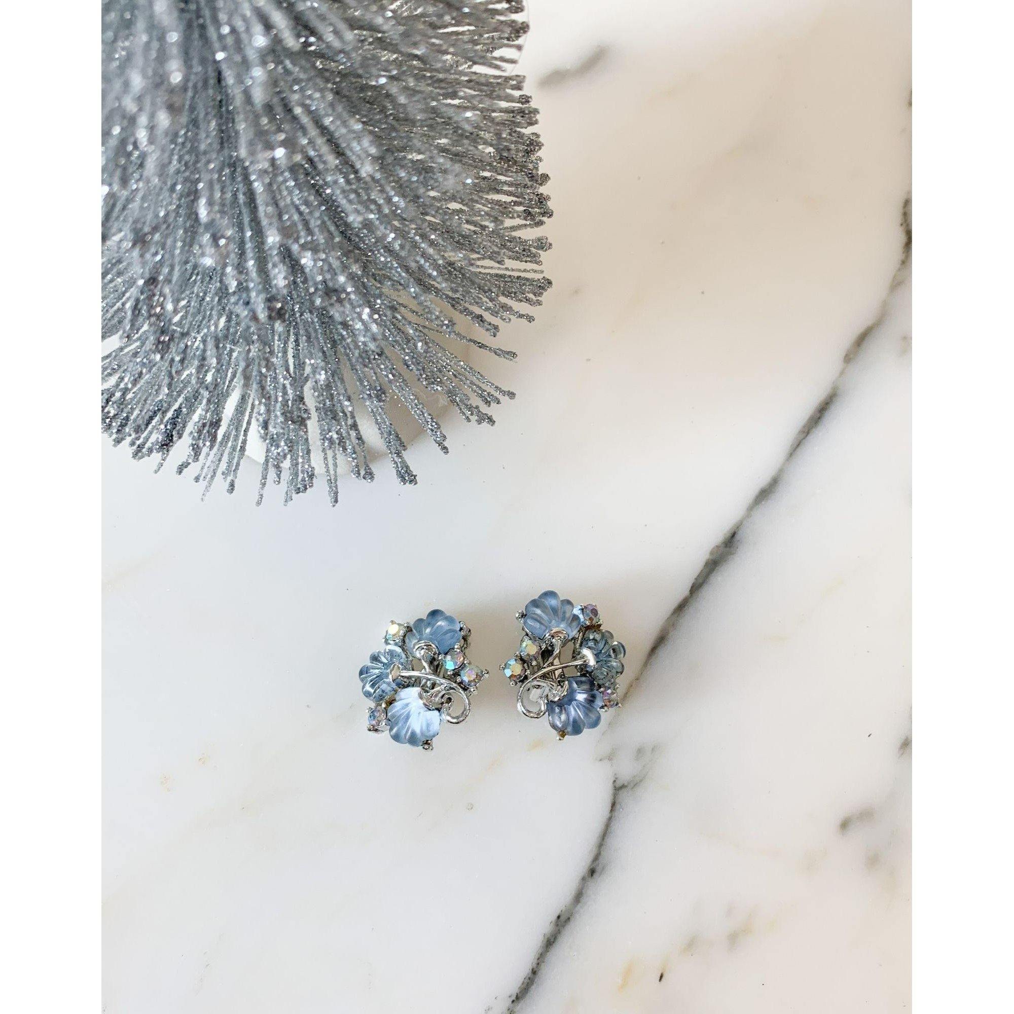 Blue Glass Fan Earrings by Unsigned Beauty - Vintage Meet Modern Vintage Jewelry - Chicago, Illinois - #oldhollywoodglamour #vintagemeetmodern #designervintage #jewelrybox #antiquejewelry #vintagejewelry