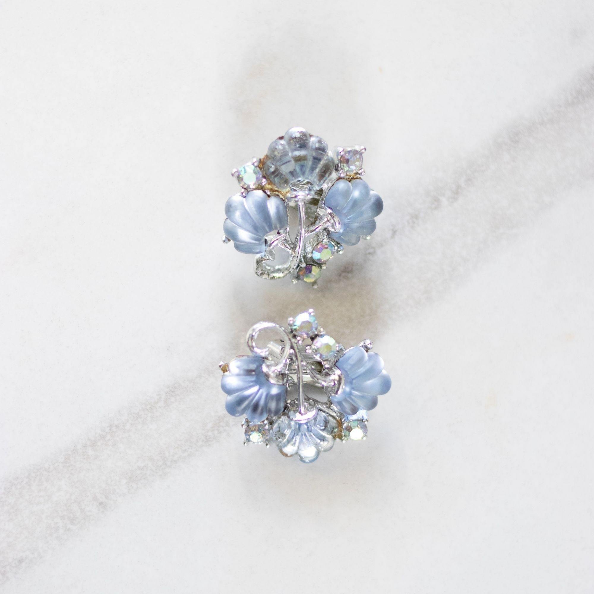 Blue Glass Fan Earrings by Unsigned Beauty - Vintage Meet Modern Vintage Jewelry - Chicago, Illinois - #oldhollywoodglamour #vintagemeetmodern #designervintage #jewelrybox #antiquejewelry #vintagejewelry