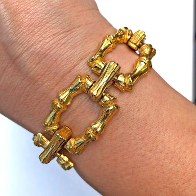 Vintage Diane Von Furstenberg Gold Bamboo Link Bracelet by Diane von Furstenberg - Vintage Meet Modern Vintage Jewelry - Chicago, Illinois - #oldhollywoodglamour #vintagemeetmodern #designervintage #jewelrybox #antiquejewelry #vintagejewelry